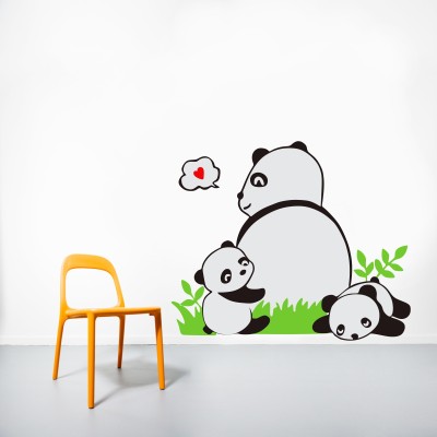 Decor Kafe 78.74 cm panda family wall art decration for sitting room sleeping room baby's room Wall Stickers Self Adhesive Sticker(Pack of 1)