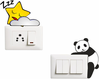 Saiii Designs 13 cm Sleeping Star and a Cute Panda Light Switch Sticker Self Adhesive Sticker(Pack of 1)