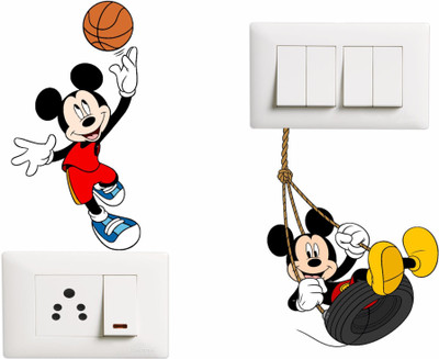 Decoration Stickers 10 cm Playing Micky Mouse Self Adhesive Sticker(Pack of 1)