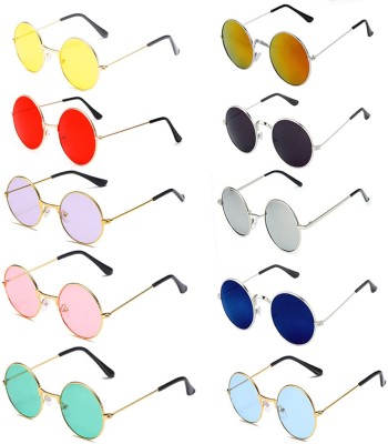 SRPM Round Sunglasses(For Men & Women, Yellow, Red, Violet, Pink, Green, Blue, Silver, Black)