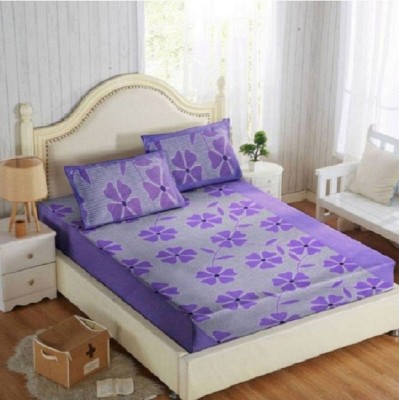 Panipat Textile Hub 140 TC Microfiber Double 3D Printed Fitted & Flat Bedsheet(Pack of 1, Purple)