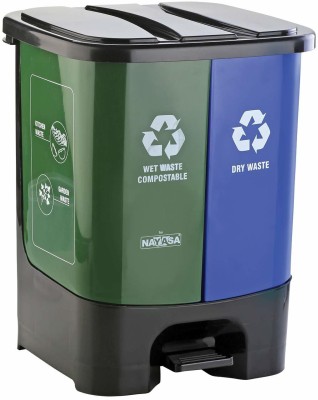AMAZE ACTIONWARE Twin Bin Dry and Wet Waste Dustbin with Pedal (18 LTR = 9 L + 9 L). Plastic Dustbin(Green, Blue)