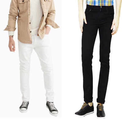 Masterly Weft Slim Men White, Black Jeans(Pack of 2)