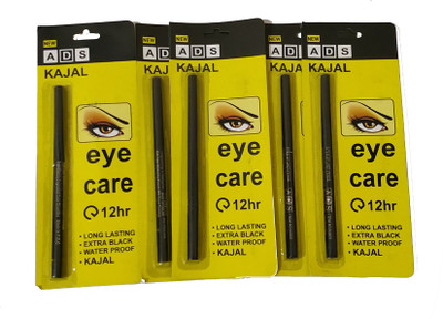 ads kajal Long Lasting Extra Black Waterproof combo pack of 5(black, 1.75 g)