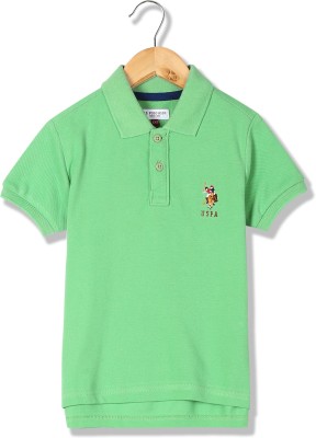 U.S. POLO ASSN. Boys Solid Cotton Blend Regular T Shirt(Green, Pack of 1)