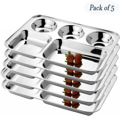 pranidh Stainless steel bhojan thali Dinner Plate(Pack of 5, Microwave Safe)