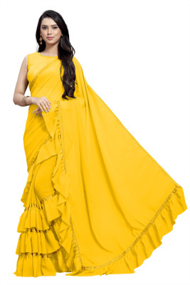 ASTEYAM Self Design Bollywood Georgette Saree(Yellow)