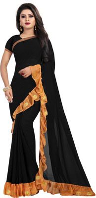 Fashion Day Color Block Bollywood Georgette Saree(Black)