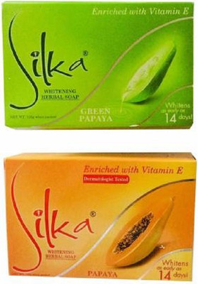 SILKA Papaya Whitening Herbal Soap Bundle , Enriched with Vitamin E, (2 x 135 g)(2 x 67.5 g)