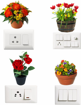 SUDARSHAN DESIGNS 12 cm Switch Board Sticker - Decorative Beautiful flowerpots Wall Decorative - Switch Panel Stickers Wall Sticker Set of 4 - Light Switch Sticker Self Adhesive Sticker(Pack of 1)