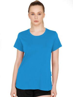 THE BLAZZE Solid Women Round Neck Light Blue T-Shirt