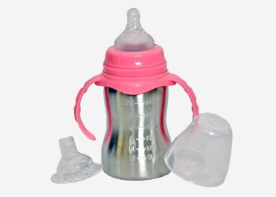 Edeka Stainless Steel Bottle for Baby Boy and girl Feeding Bottle 2 IN 1 (Pink) - 240 ml(Silver, Pink)