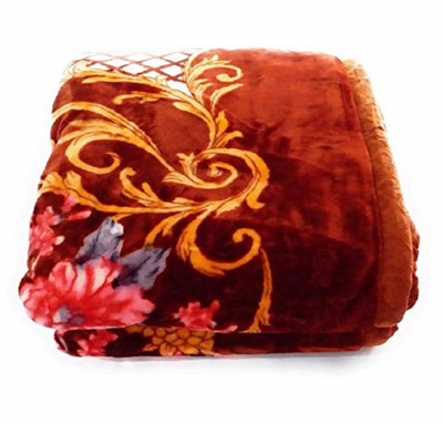 Talwar Home Decor Floral Double Mink Blanket(Microfiber, Golden Brown)