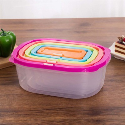GOLKIPAR 5 pcs Container Set Plastic Square Storage Box Container Organizer with Lid for Meal Prep Food Cereals Fruits Vegetables Refrigerator - 1 L Plastic Fridge Container(Pack of 5, Multicolor)