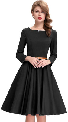 Dream Beauty Fashion Women Fit and Flare Black Knee Length Dress