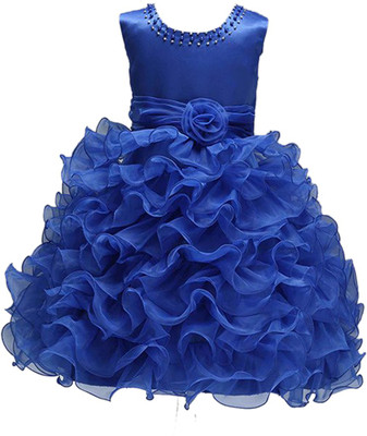 Reem Jheem Baby Girls Midi/Knee Length Festive/Wedding Dress(Blue, Sleeveless)