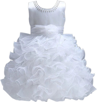 Reem Jheem Baby Girls Midi/Knee Length Festive/Wedding Dress(White, Sleeveless)