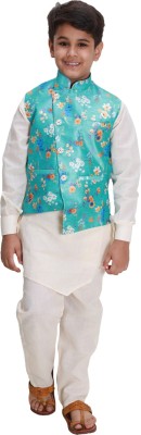 Fourfolds Boys Festive & Party Kurta, Waistcoat and Pyjama Set(Blue Pack of 1)