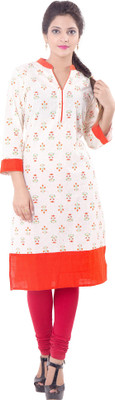 Tagve Women Printed Straight Kurta(Orange)