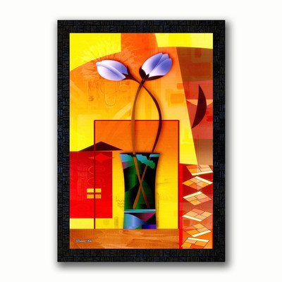 Poster N Frames UV Textured Decorative Art Print of Flower with wooden synthetic frame Digital Reprint 20 inch x 14 inch Painting(With Frame)