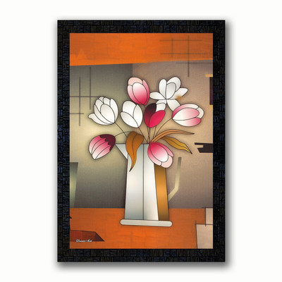 Poster N Frames UV Textured Decorative Art Print of Flower with wooden synthetic frame Digital Reprint 20 inch x 14 inch Painting(With Frame)