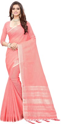 prabhas Striped Bollywood Cotton Linen Saree(Pack of 10, Pink)