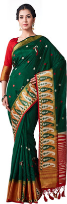 MIMOSA Embroidered Kanjivaram Tussar Silk Saree(Green)