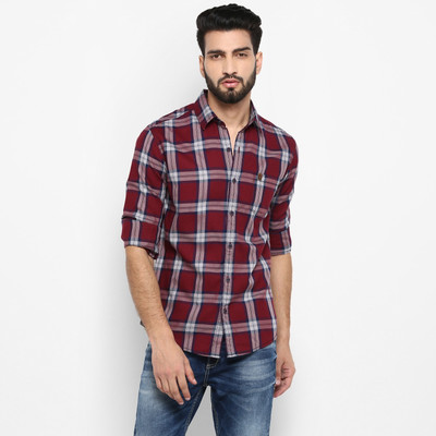 mufti-men-checkered-casual-dark-blue-white-maroon-shirt
