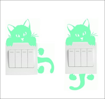 Decor Kafe 38 cm Cute Cat Night Glow Switch Board Wall Sticker (38 cm x 37 cm) Self Adhesive Sticker(Pack of 1)