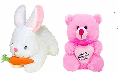 Nihan Enterprises Soft Rabbit 26Cm with Cute Soft Teddy Bear  - 30 cm(White & Pink)