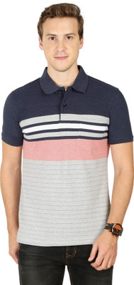 BULLMER Striped Men Polo Neck Blue T-Shirt