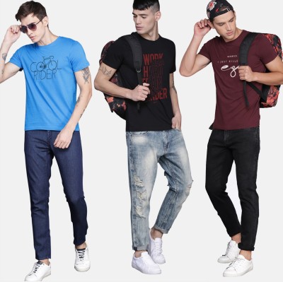 Mode Rebel Graphic Print Men Round Neck Multicolor T-Shirt