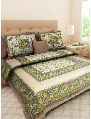 UNIQCHOICE 120 TC Cotton Double Printed Flat Bedsheet(Pack of 1, Brown)