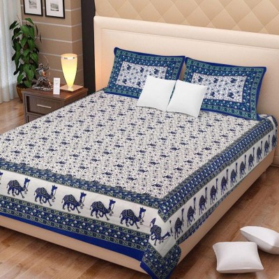UNIQCHOICE 140 TC Cotton King Animal Flat Bedsheet(Pack of 1, Blue)