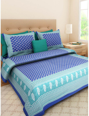 Rangun 120 TC Cotton Double Printed Flat Bedsheet(Pack of 1, Blue)