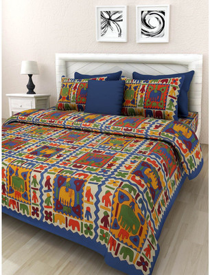 Rangun 120 TC Cotton King Abstract Flat Bedsheet(Pack of 1, Blue)