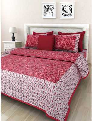 Rangun 120 TC Cotton Double Printed Flat Bedsheet(Pack of 1, Red)