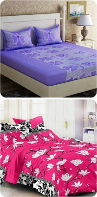 Megamall 144 TC Microfiber Double Floral Flat Bedsheet(Pack of 2, Pink, Purple)