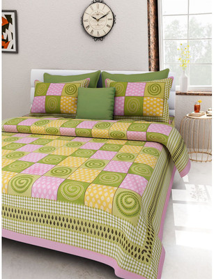 UNIQCHOICE 120 TC Cotton Double Geometric Flat Bedsheet(Pack of 1, Pink)