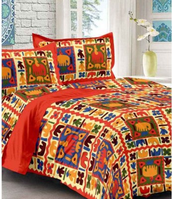 UNIQCHOICE 120 TC Cotton Double Abstract Flat Bedsheet(Pack of 1, Orange)