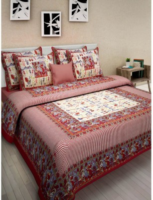 UNIQCHOICE 120 TC Cotton King Printed Flat Bedsheet(Pack of 1, Red)