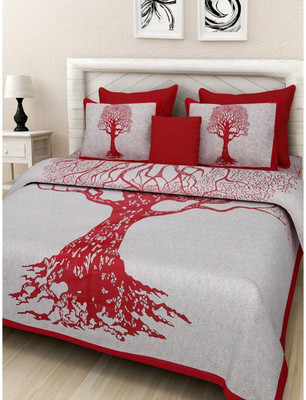 Rangun 120 TC Cotton Double Printed Flat Bedsheet(Pack of 1, Red)