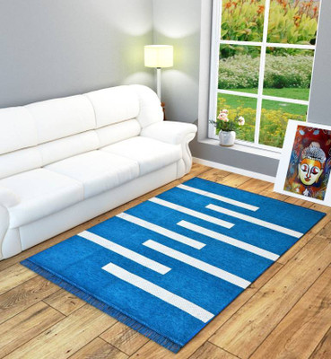 Flipkart SmartBuy Blue Chenille Carpet(4 ft,  X 7 ft, Rectangle)
