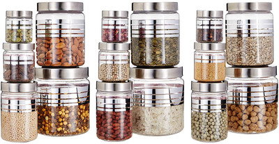 GPET Silverline - 1800 ml, 1200 ml, 500 ml, 250 ml, 100 ml Plastic Grocery Container(Pack of 15, Silver)