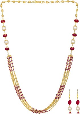 poojithajewellers Metal Pink, White, Gold Jewellery Set(Pack of 1)