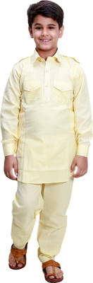 Fourfolds Boys Casual Kurta and Pyjama Set(Yellow Pack of 1)
