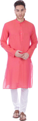 Rajubhai Hargovindas Men Self Design Straight Kurta(Pink)