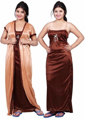 Qunity Women Nighty with Robe(Brown)