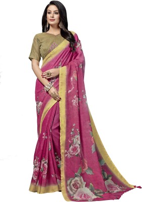 Shaily Retails Floral Print Bollywood Linen Saree(Pink)
