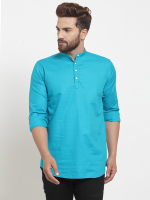 A-Okay Men Solid Straight Kurta(Blue)